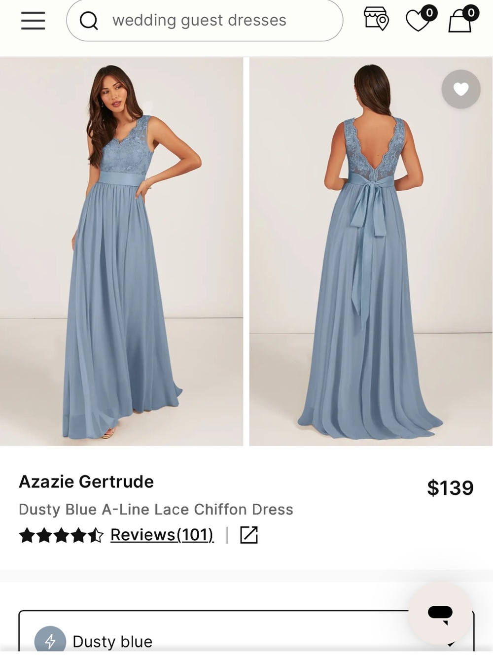Azazie Dusty Blue Lace Chiffon Maxi Dress sz 22